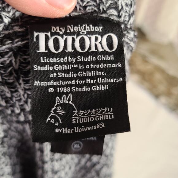 My Neighbor Totoro studio Ghibli gray Knit open front cardigan with hood size xl - Picture 11 of 12
